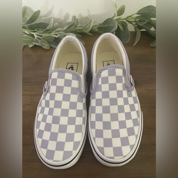 Purple Checkered Slide On Vans - Picture 1 of 6